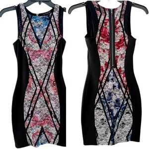 Material Girl- Black Sleeveless Dress with Lace Overlay (XS)